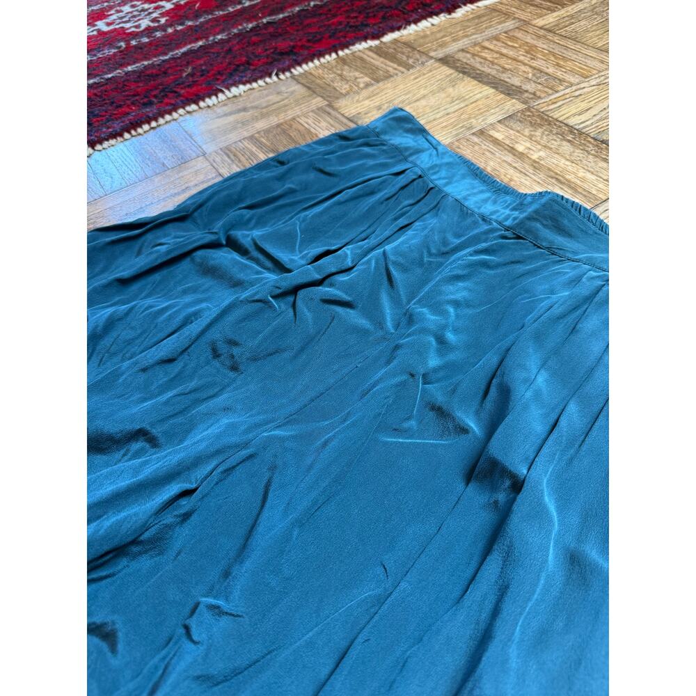 1990s vintage 100% teal silk pants with stretch waist - Picture 1 of 5